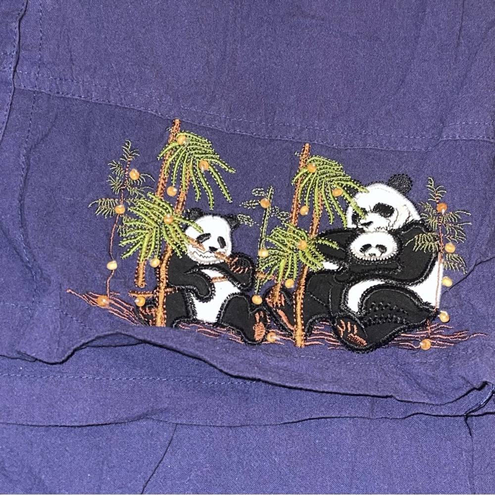 Jane Ashely Women’s 2 Pc Set Navy Blue Capri Pant Med Embroidered Panda Vintage - Picture 5 of 5